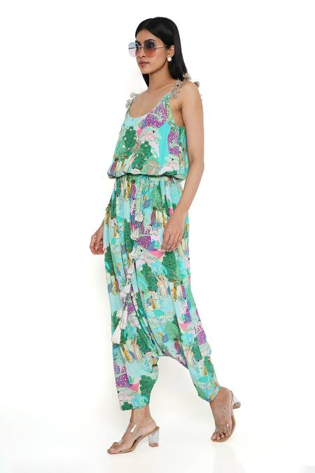 Payal Singhal Blue Crepe Print Kuno Scoop Neck Jumpsuit at Aza Fashions Payal Singhal_Blue Crepe Print Kuno Scoop Neck Jumpsuit_at_Aza_Fashions