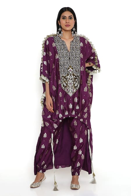 Payal Singhal Embroidered High Low Kaftan with Jogger 