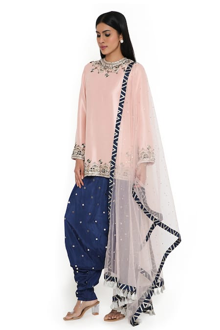 Buy_Payal Singhal_Pink Silk Embroidered Mukaish Round Kurta Salwar Set _Online_at_Aza_Fashions