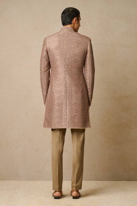 Shop Tarun Tahiliani Beige Silk Stones, Embroidery Floral Print And Sherwani Set at Aza Fashions Shop_Tarun Tahiliani_Beige Silk Stones, Embroidery Floral Print And Sherwani Set_at_Aza_Fashions