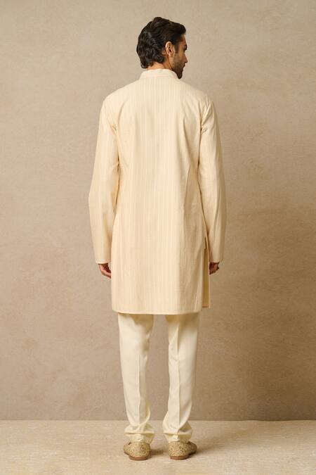 Shop Tarun Tahiliani Ivory Kota Doria, Silk Textured Kurta With Trouser at Aza Fashions Shop_Tarun Tahiliani_Ivory Kota Doria, Silk Textured Kurta With Trouser_at_Aza_Fashions