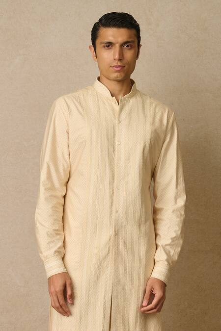 Tarun Tahiliani Ivory Kota Doria Zari Textured Kurta And Trouser Set Online at Aza Fashions Tarun Tahiliani_Ivory Kota Doria Zari Textured Kurta And Trouser Set_Online_at_Aza_Fashions