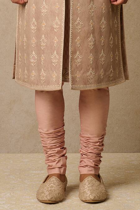 Buy_Tarun Tahiliani_Pink Georgette, Jacquard, Poplin Pearls, Mughal Chikankari Work Sherwani Set_Online_at_Aza_Fashions