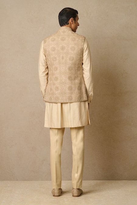 Tarun Tahiliani Chikankari Work & Printed Waistcoat 
