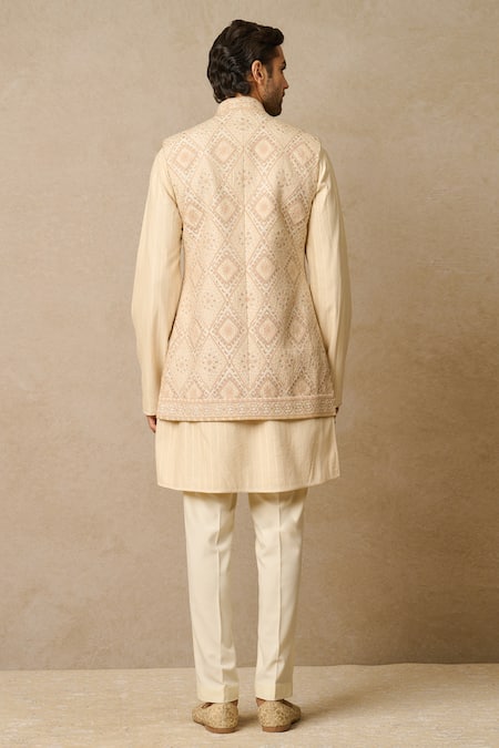 Tarun Tahiliani Raw Silk Geometric Embroidered Waistcoat 