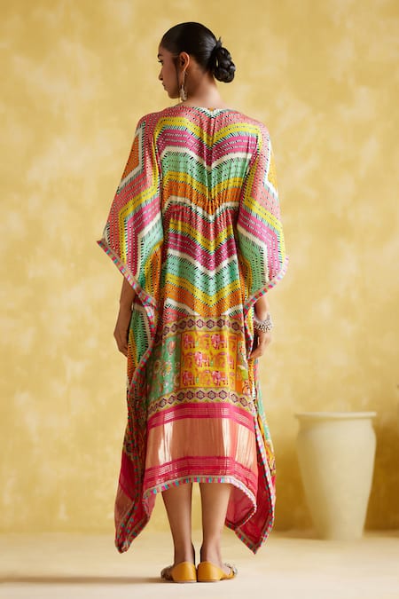 Shop 5elements Multi Color Modal, Satin Embroidery Ahilya Abstract Chevron Pattern Kaftan at Aza Fashions Shop_5elements_Multi Color Modal, Satin Embroidery Ahilya Abstract Chevron Pattern Kaftan _at_Aza_Fashions
