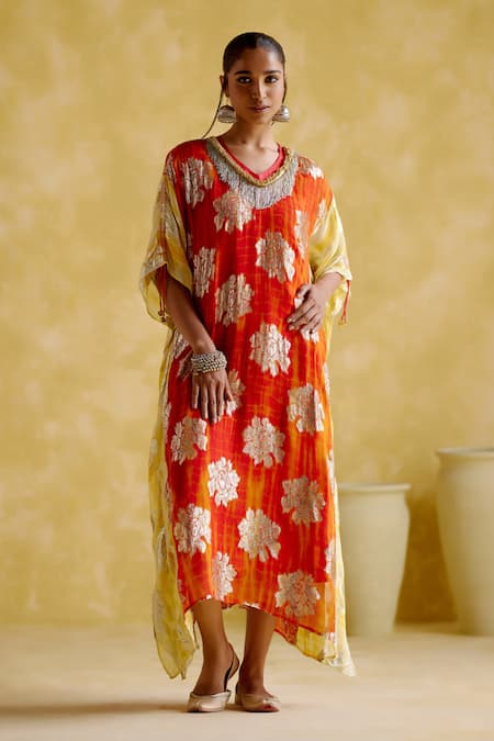 5Elements Amrapali Tie Dye Floral Pattern Kaftan 