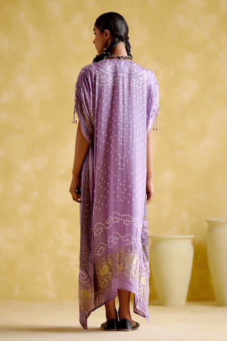 Shop 5elements Purple Modal, Satin Embroidery V-neck Anuradha V Kaftan at Aza Fashions Shop_5elements_Purple Modal, Satin Embroidery V-neck Anuradha V Kaftan _at_Aza_Fashions