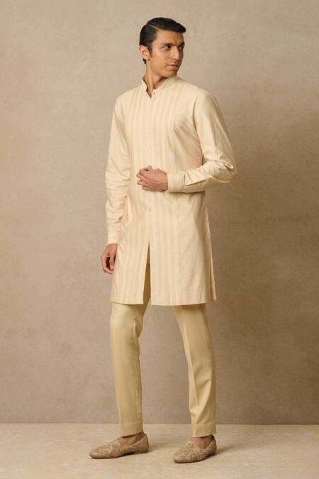 Shop Tarun Tahiliani Ivory Kota Doria Zari Textured Kurta And Trouser Set Online at Aza Fashions Shop_Tarun Tahiliani_Ivory Kota Doria Zari Textured Kurta And Trouser Set_Online_at_Aza_Fashions