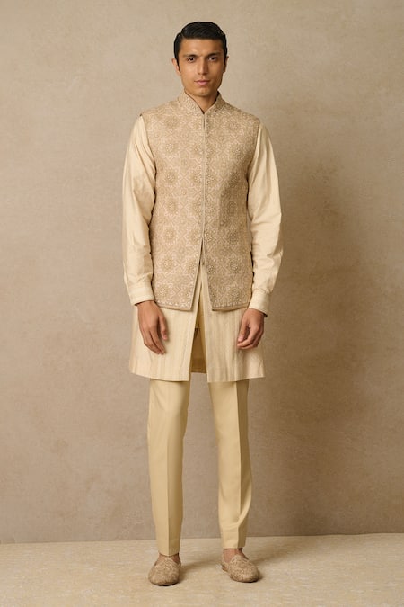 Tarun Tahiliani Chikankari Work & Printed Waistcoat 