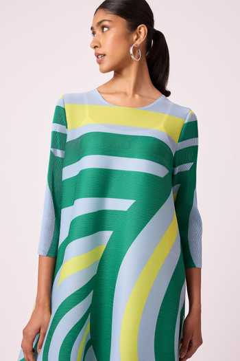 Buy Blue Polyester Round Neck Krystina Pleated Swirl Dress For Women by Scarlet Sage Online at Aza Fashions. Buy Blue Polyester Round Neck Krystina Pleated Swirl Dress For Women by Scarlet Sage Online at Aza Fashions.