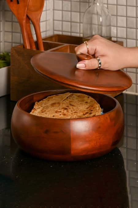 BRICK BROWN Brown Wood Roti Box 