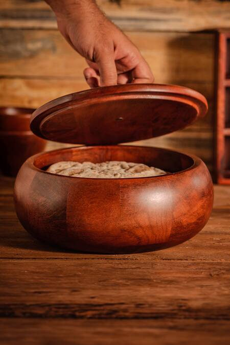 Brick Brown Brown Wood Roti Box at Aza Fashions Brick Brown_Brown Wood Roti Box_at_Aza_Fashions