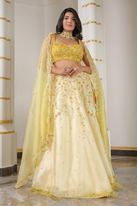 Tamaraa By Tahani Floral Bead Embroidered Lehenga Set 