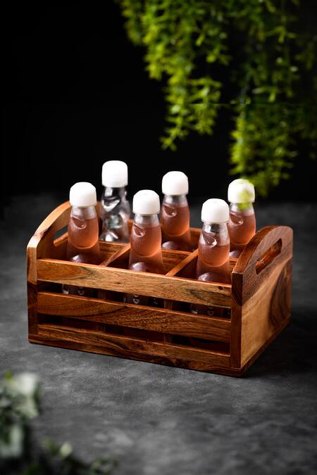Brick Brown Brown Wood Two In One Flatware Organizer And Tea Glass Holder
