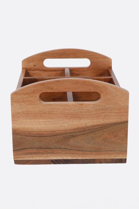 Buy Brick Brown Brown Wood Two In One Flatware Organizer And Tea Glass Holder Online at Aza Fashions Buy_Brick Brown_Brown Wood Two In One Flatware Organizer And Tea Glass Holder_Online_at_Aza_Fashions