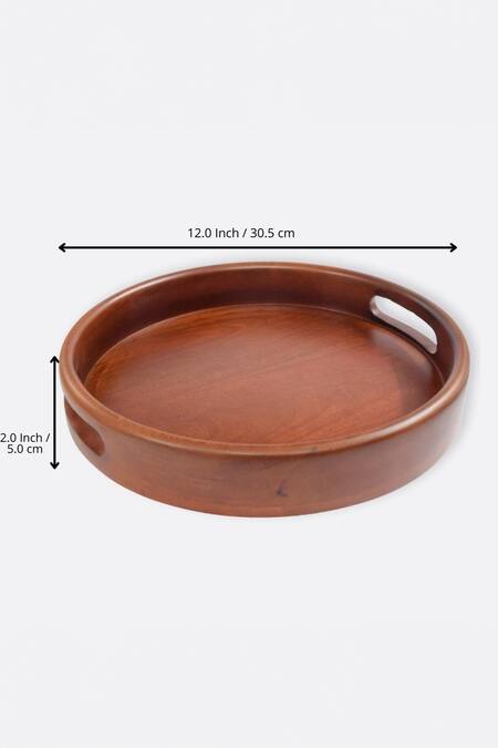 Brick Brown_Brown Wood Classic Round Serving Tray_Online_at_Aza_Fashions