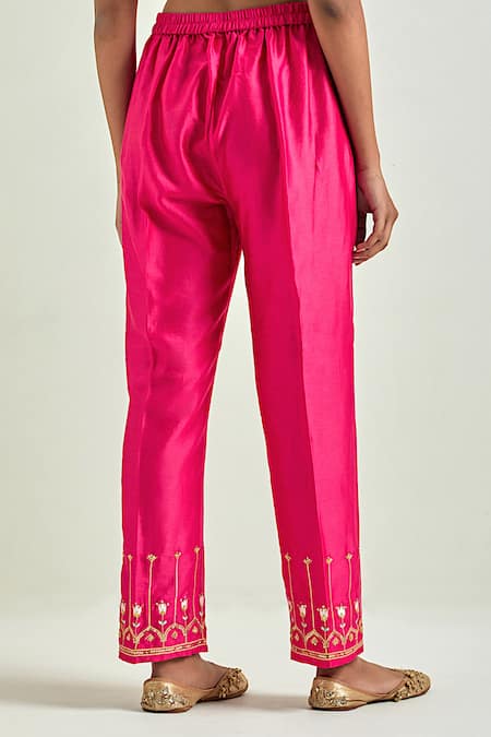 Buy Anantaa By Roohi Fuchsia Silk, Chanderi Sequins, Embroidery Boat Neck Floral Kurta And Pant Set Online at Aza Fashions Buy_Anantaa By Roohi_Fuchsia Silk, Chanderi Sequins, Embroidery Boat Neck Floral Kurta And Pant Set _Online_at_Aza_Fashions