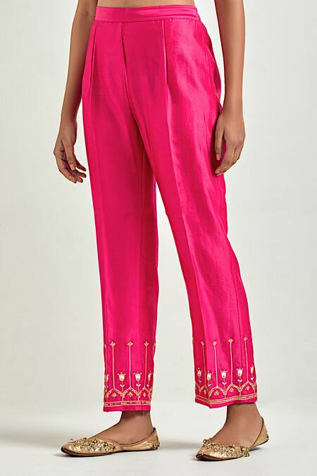 Anantaa By Roohi Fuchsia Silk, Chanderi Sequins, Embroidery Boat Neck Floral Kurta Pant Set Online at Aza Fashions Anantaa By Roohi_Fuchsia Silk, Chanderi Sequins, Embroidery Boat Neck Floral Kurta Pant Set _Online_at_Aza_Fashions