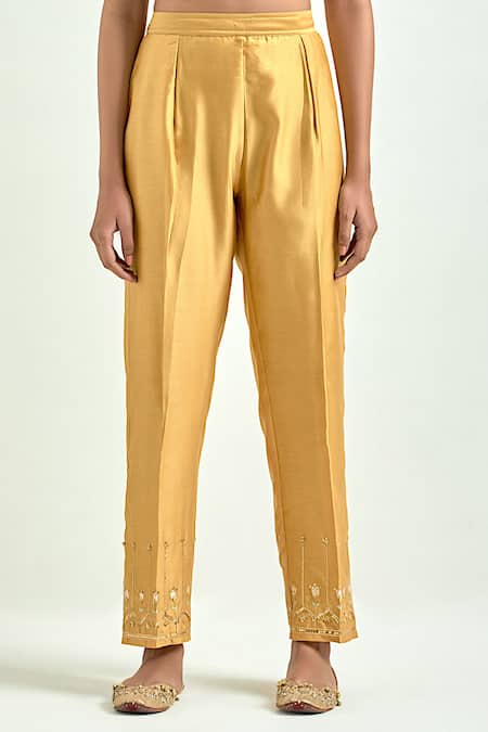 Anantaa By Roohi Yellow Silk, Chanderi Sequins, Cut Work Boat Neck Embroidered Kurta And Pant Set Online at Aza Fashions Anantaa By Roohi_Yellow Silk, Chanderi Sequins, Cut Work Boat Neck Embroidered Kurta And Pant Set _Online_at_Aza_Fashions