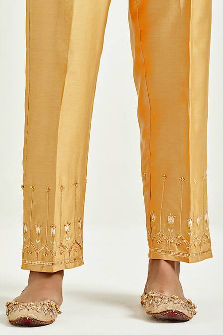 Buy Anantaa By Roohi Yellow Silk, Chanderi Sequins, Cut Work Boat Neck Embroidered Kurta And Pant Set Online at Aza Fashions Buy_Anantaa By Roohi_Yellow Silk, Chanderi Sequins, Cut Work Boat Neck Embroidered Kurta And Pant Set _Online_at_Aza_Fashions