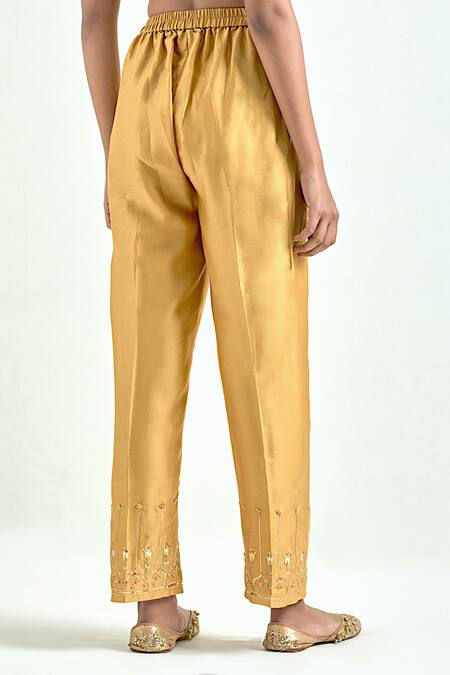 Shop_Anantaa By Roohi_Yellow Silk, Chanderi Embroidery, Sequins, Gota Patti Boat Neck Kurta Pant Set _Online_at_Aza_Fashions