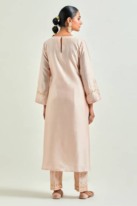 Shop Anantaa By Roohi Pink Silk, Chanderi Sequins, Gota Patti, Embroidery Boat Neck Kurta Pant Set at Aza Fashions Shop_Anantaa By Roohi_Pink Silk, Chanderi Sequins, Gota Patti, Embroidery Boat Neck Kurta Pant Set _at_Aza_Fashions