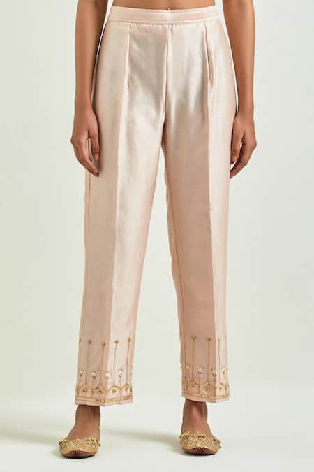 Anantaa By Roohi Pink Silk, Chanderi Sequins, Gota Patti, Embroidery Boat Neck Kurta Pant Set Online at Aza Fashions Anantaa By Roohi_Pink Silk, Chanderi Sequins, Gota Patti, Embroidery Boat Neck Kurta Pant Set _Online_at_Aza_Fashions