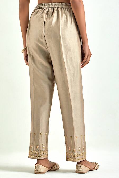 Buy Anantaa By Roohi Brown Silk, Chanderi Sequins, Embroidery, Gota Patti Boat Flower Kurta Pant Set Online at Aza Fashions Buy_Anantaa By Roohi_Brown Silk, Chanderi Sequins, Embroidery, Gota Patti Boat Flower Kurta Pant Set _Online_at_Aza_Fashions