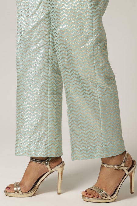 Anantaa By Roohi_Blue Silk, Chanderi Embroidery Round Neck Full Sleeve Kurta Set _at_Aza_Fashions