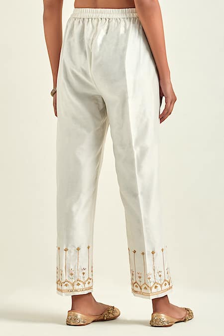 Buy Anantaa By Roohi Off White Silk, Chanderi Sequins, Gota Patti, Flower Kurta And Pant Set Online at Aza Fashions Buy_Anantaa By Roohi_Off White Silk, Chanderi Sequins, Gota Patti, Flower Kurta And Pant Set _Online_at_Aza_Fashions