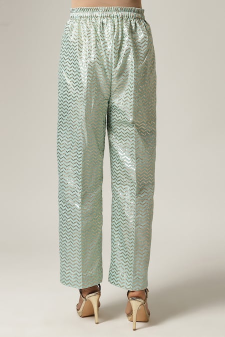 Shop_Anantaa By Roohi_Blue Silk, Chanderi Embroidery Round Neck Full Sleeve Kurta Set 