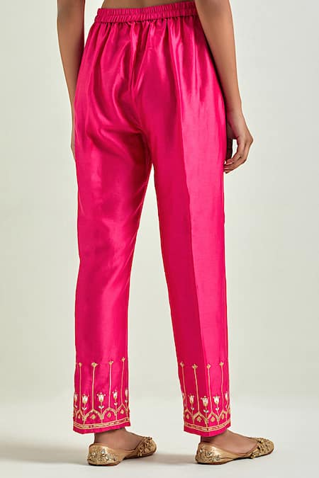 Buy_Anantaa By Roohi_Fuchsia Silk, Chanderi Embroidery, Sequins, Gota Patti Floret Kurta Pant Set _Online_at_Aza_Fashions