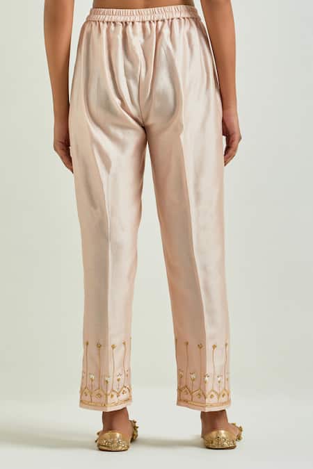 Buy_Anantaa By Roohi_Pink Silk, Chanderi Sequins, Embroidery Round Flower Bloom Kurta And Pant Set 