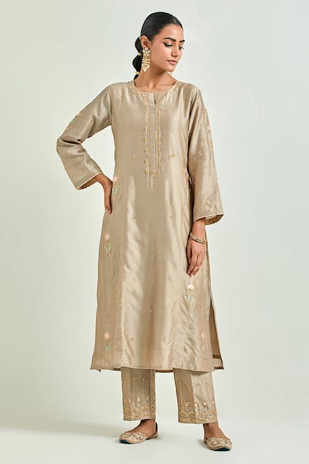 Buy Blue Cotton Floral V Neck Straight Kurta And Pant Set For Women by TINA  EAPEN COLLECTIVE Online at Aza Fashions.
