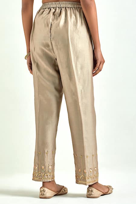 Buy Anantaa By Roohi Brown Silk, Chanderi Sequins, Cut Work, Embroidery Straight Kurta And Pant Set Online at Aza Fashions Buy_Anantaa By Roohi_Brown Silk, Chanderi Sequins, Cut Work, Embroidery Straight Kurta And Pant Set _Online_at_Aza_Fashions