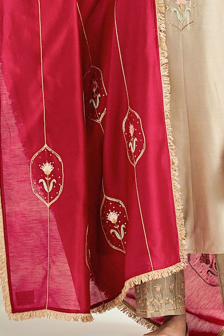 Shop_Anantaa By Roohi_Brown Silk, Chanderi Sequins, Embroidery Round Neck Straight Kurta Set _Online_at_Aza_Fashions