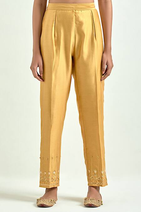 Anantaa By Roohi Yellow Silk, Chanderi Sequins, Embroidery, Gota Scattered Floret Kurta Pant Set Online at Aza Fashions Anantaa By Roohi_Yellow Silk, Chanderi Sequins, Embroidery, Gota Scattered Floret Kurta Pant Set _Online_at_Aza_Fashions