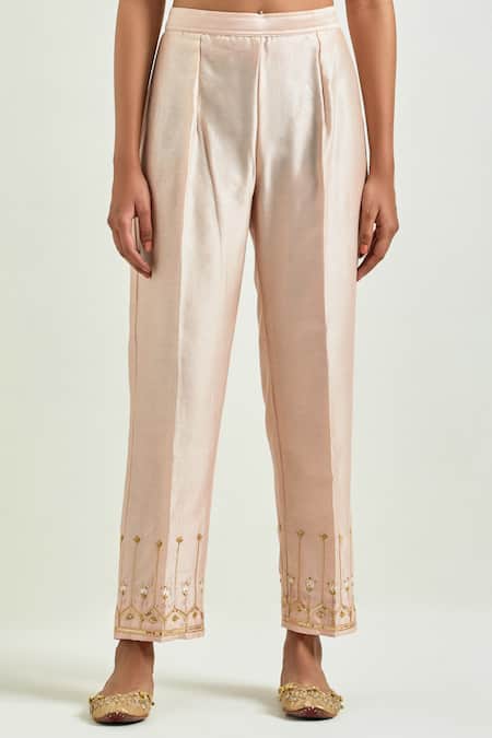 Anantaa By Roohi Pink Silk, Chanderi Sequins, Cut Scattered Floret Embroidered Kurta And Pant Set Online at Aza Fashions Anantaa By Roohi_Pink Silk, Chanderi Sequins, Cut Scattered Floret Embroidered Kurta And Pant Set _Online_at_Aza_Fashions