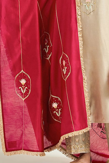 Shop Anantaa By Roohi Brown Silk, Chanderi Sequins, Embroidery, Gota Patti Round Hand Kurta Pant Set Online at Aza Fashions Shop_Anantaa By Roohi_Brown Silk, Chanderi Sequins, Embroidery, Gota Patti Round Hand Kurta Pant Set _Online_at_Aza_Fashions