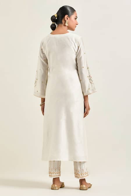 Shop Anantaa By Roohi Off White Silk, Chanderi Sequins, Gota Patti, Embroidery Floral Hand Kurta Set at Aza Fashions Shop_Anantaa By Roohi_Off White Silk, Chanderi Sequins, Gota Patti, Embroidery Floral Hand Kurta Set _at_Aza_Fashions