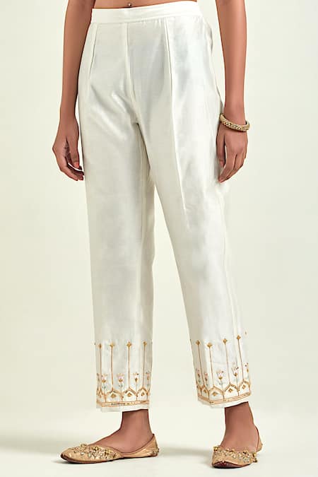 Anantaa By Roohi Off White Silk, Chanderi Sequins, Gota Patti, Embroidery Floral Hand Kurta Set Online at Aza Fashions Anantaa By Roohi_Off White Silk, Chanderi Sequins, Gota Patti, Embroidery Floral Hand Kurta Set _Online_at_Aza_Fashions