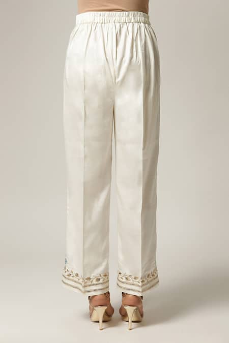 Shop_Anantaa By Roohi_Blue Silk, Chanderi Embroidery Split V-neck Kurta Pant Set 