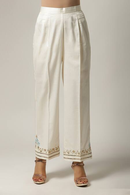 Shop Anantaa By Roohi Blue Silk, Chanderi Embroidery Round Neck Overlap Kurta Set Shop_Anantaa By Roohi_Blue Silk, Chanderi Embroidery Round Neck Overlap Kurta Set