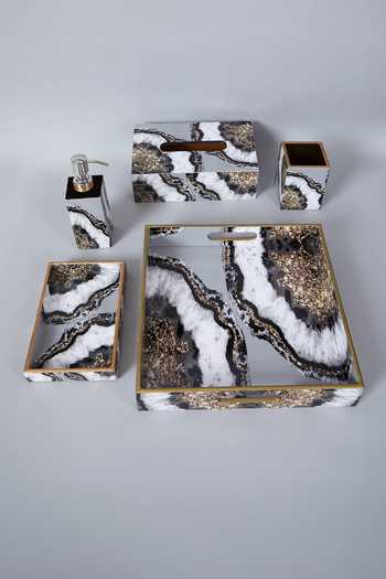 Assemblage_Grey Mdf Wood With Resin Epoxy Coating Print Marble Bathroom Of 5_Online_at_Aza_Fashions