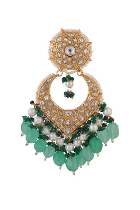 Riana Jewellery_Gold Plated Pearls, Stones, Beads Mughal Jadtar Necklace And Earring Set _Online_at_Aza_Fashions