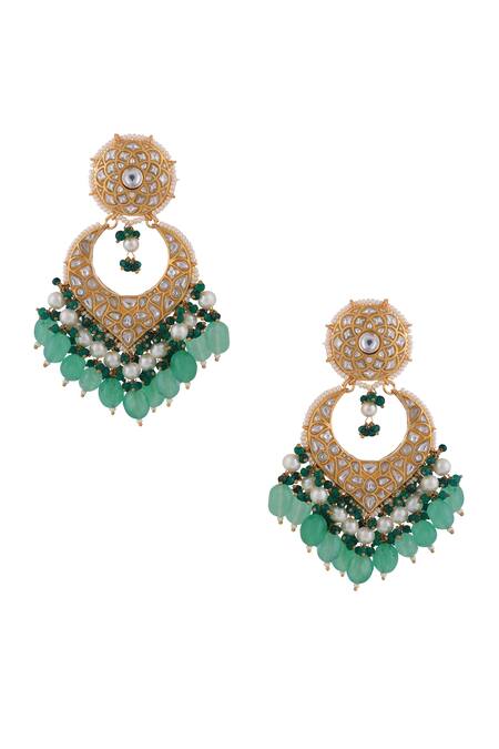 Buy_Riana Jewellery_Gold Plated Pearls, Stones, Beads Mughal Jadtar Necklace And Earring Set _Online_at_Aza_Fashions