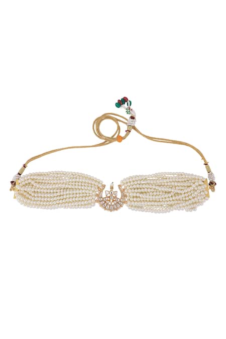 Riana Jewellery White Beads, Pearls Floral Jadtar Stones And Necklace Set at Aza Fashions Riana Jewellery_White Beads, Pearls Floral Jadtar Stones And Necklace Set _at_Aza_Fashions