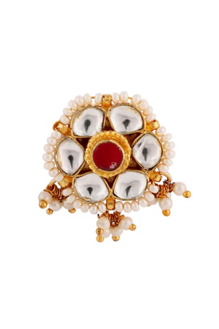 Riana Jewellery_White Stones, Pearls Tear Drop And Floral Pattern Necklace Set _Online_at_Aza_Fashions