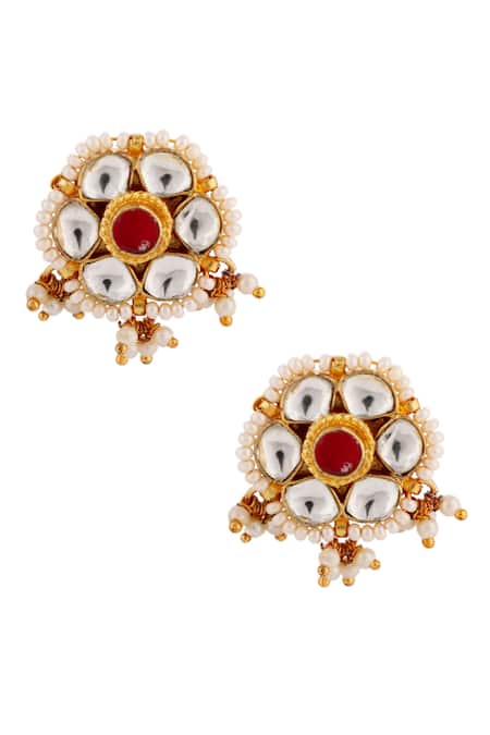 Buy_Riana Jewellery_White Stones, Pearls Tear Drop And Floral Pattern Necklace Set _Online_at_Aza_Fashions